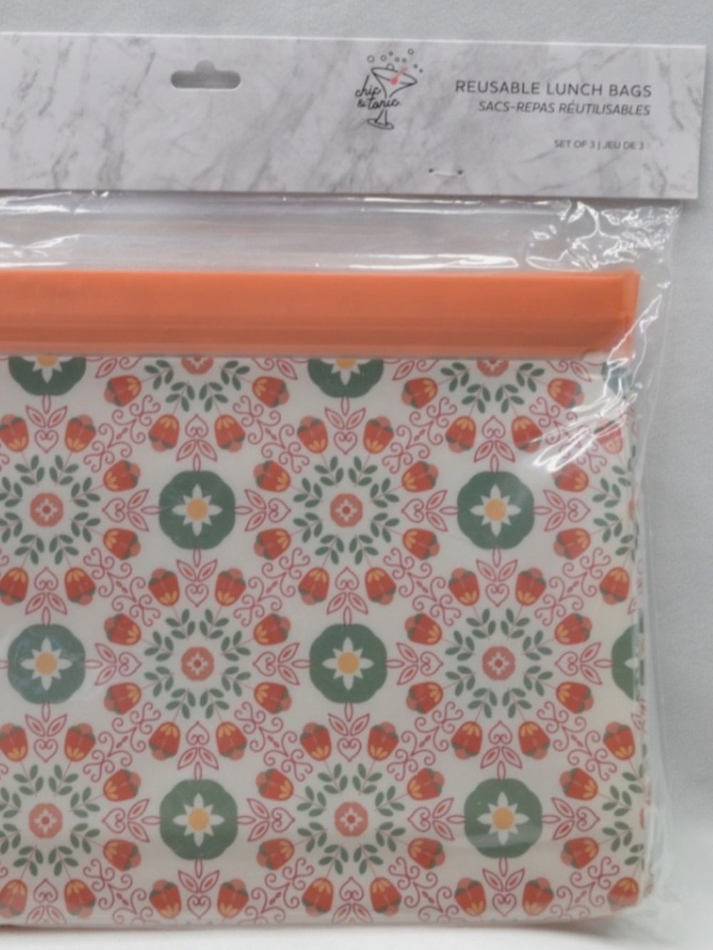 Chic & Tonic Reusable Lunch Bags Set Of 3 Freezer Safe BPA Free New In Package